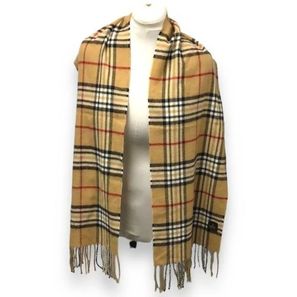 V. Fraas Unisex Lightweight Plaid Scarf By James Pell, Camel, OSFA